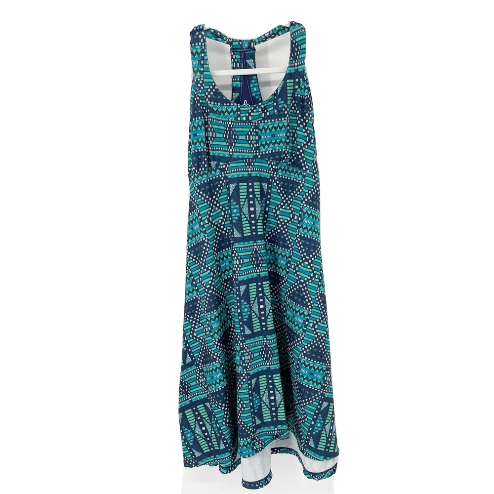 Prana Cali Aztec Geometric Tank Dress Sz S Green Scoop Neck Racerback Stretch‎